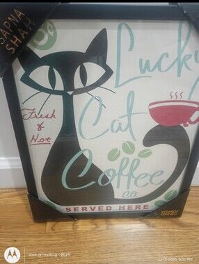 Sapna Shah The Cats Meow Lucky Cat Cafe Framed Art Print Mid Century Retro Cat